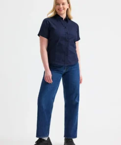 Alternative view of Uneek Ladies Pinpoint Oxford Half Sleeve Shirt