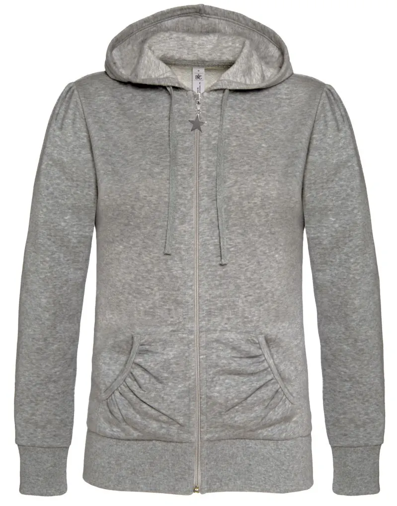 B&C Wonder Women Hooded Zip Sweat in Heather Grey