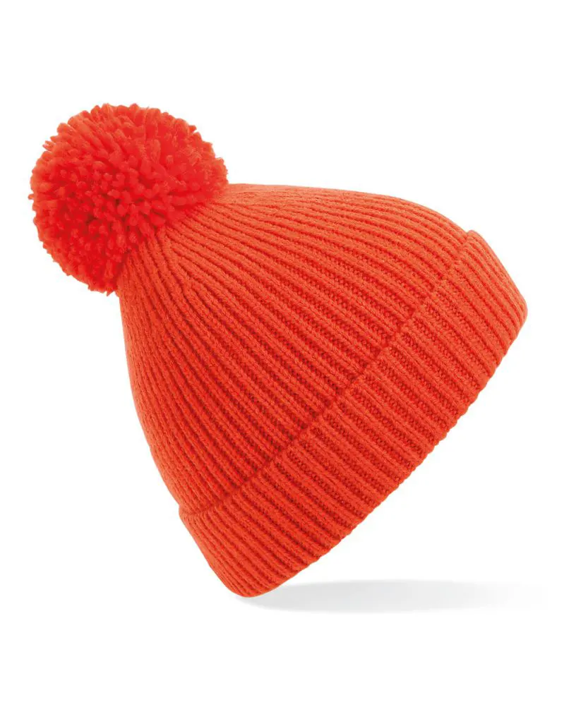 Beechfield Engineered Knit Ribbed Pom Pom Beanie
