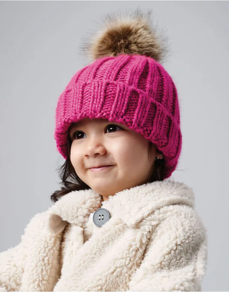 Beechfield Infant Faux Fur Pom Pom Chunky Beanie