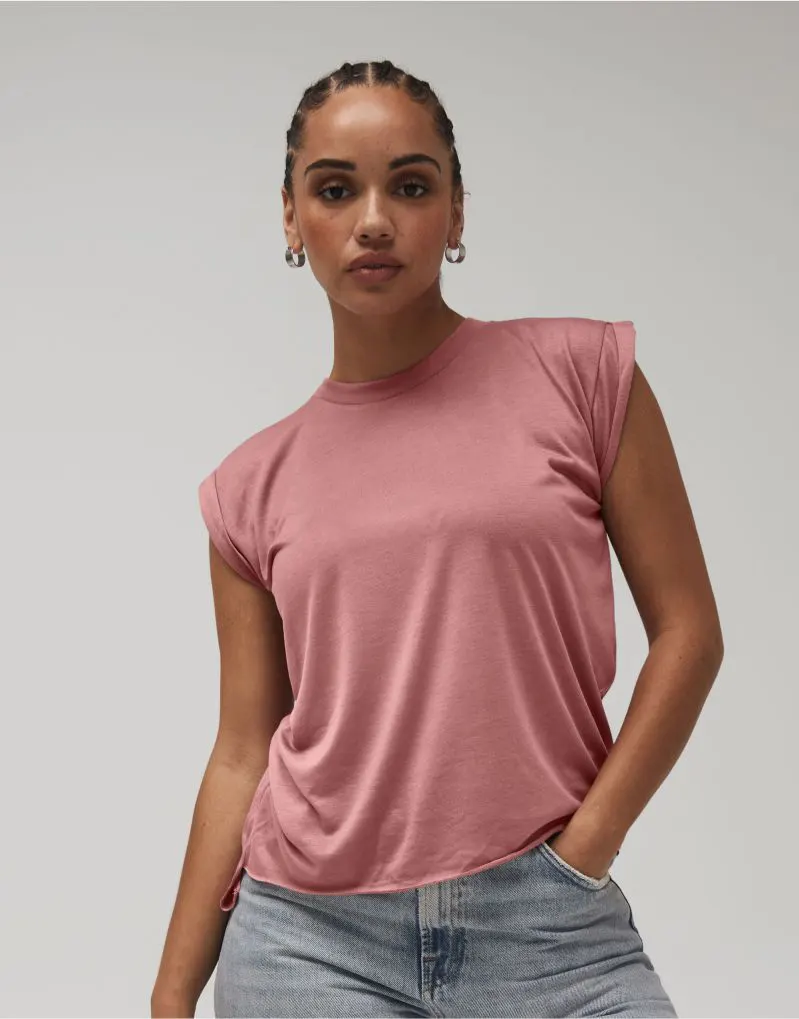 Bella Womens Flowy Muscle Tee with Rolled Cuff