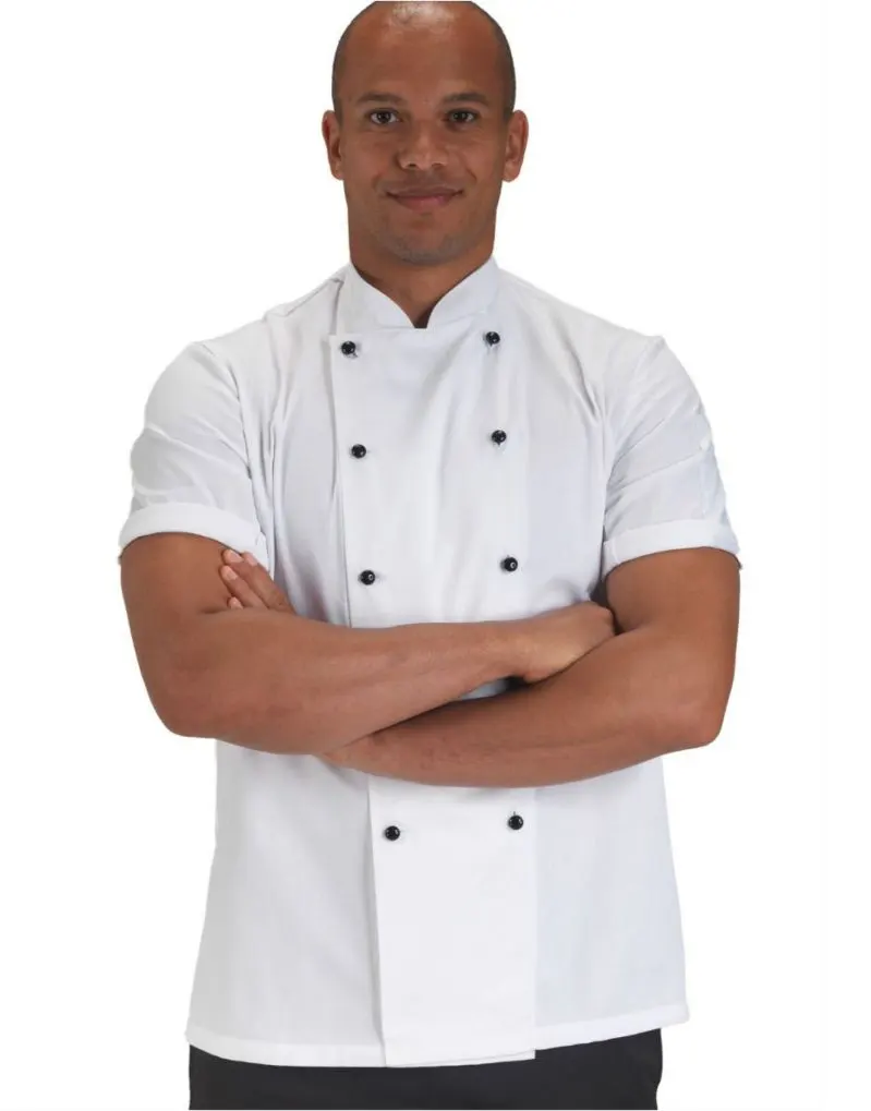 Dennys Unisex Removable Stud Short Sleeve Chefs Jacket