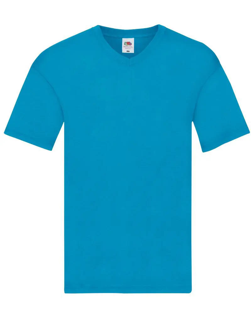 Fruit Of The Loom Mens Original V-Neck T-Shirt in Azure Blue