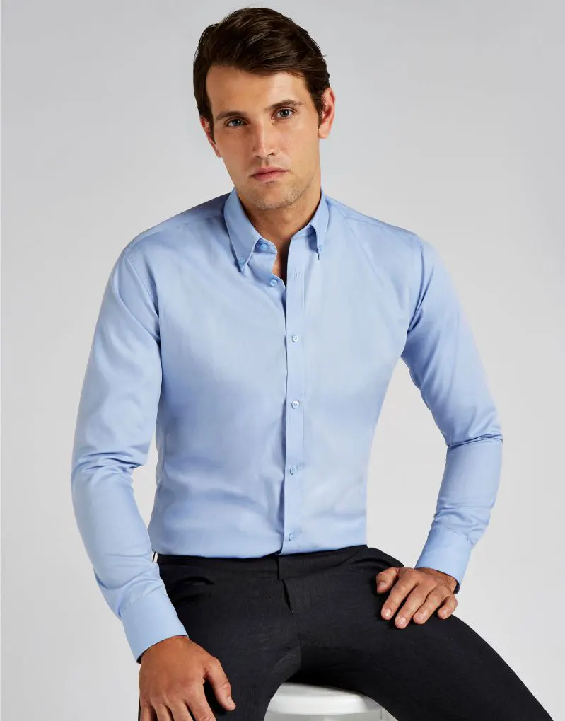 Kustom Kit Mens Slim Fit Long Sleeve Non IronTwill Shirt