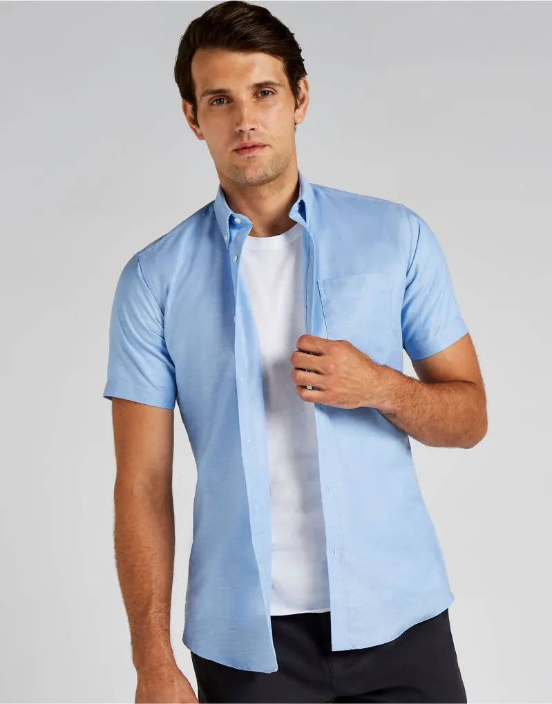 Kustom Kit Mens Slim Fit Short Sleeve Workwear Oxford Shirt
