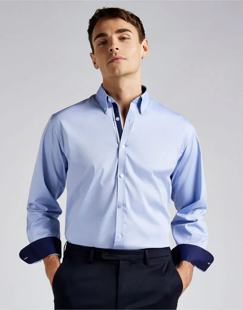 Kustom Kit Mens Tailored Fit Long Sleeve Premium Contrast Oxford Button Down Collar Shirt