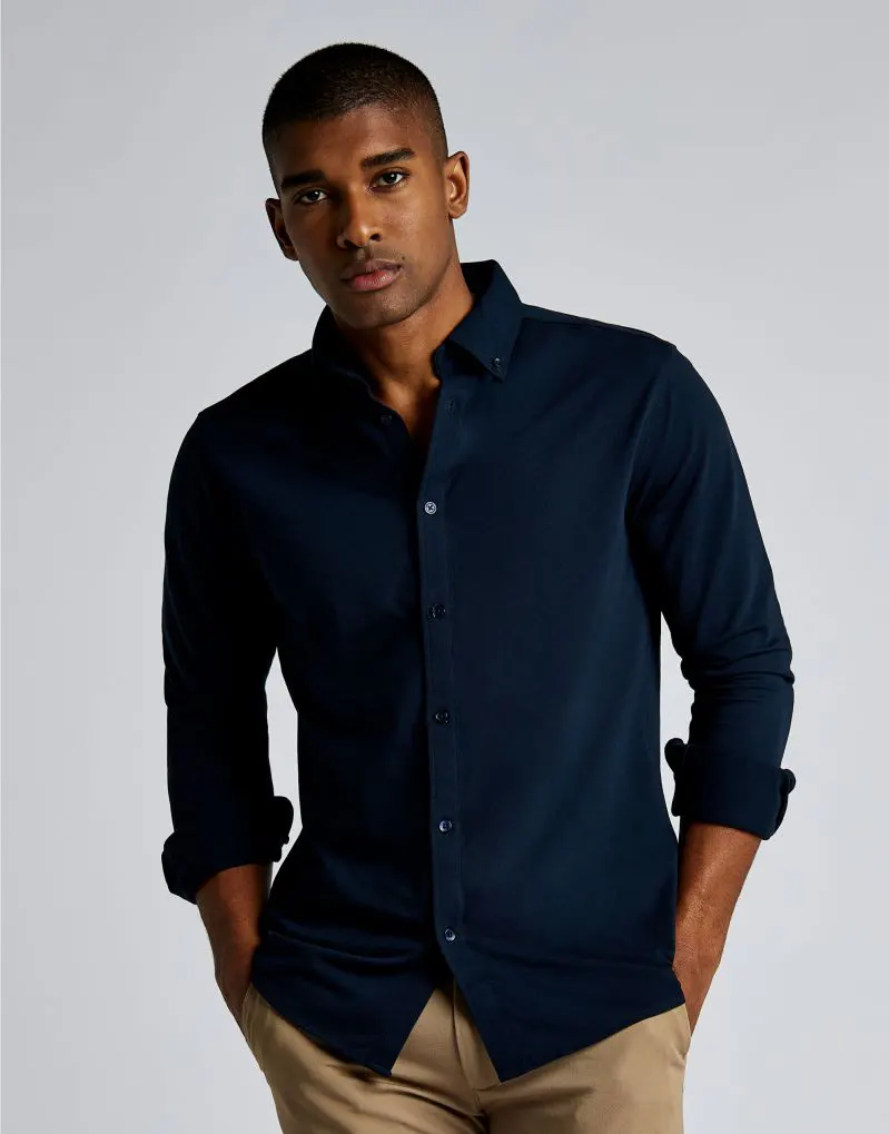 Kustom Kit Mens Tailored Fit Superwash 60 Pique Shirt (Long Sleeve)