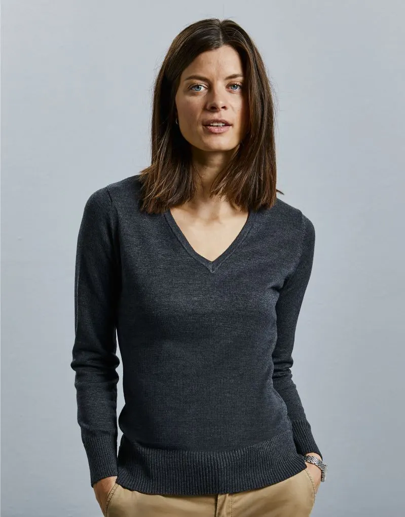 Russell Collection Ladies V-Neck Knitted Pullover
