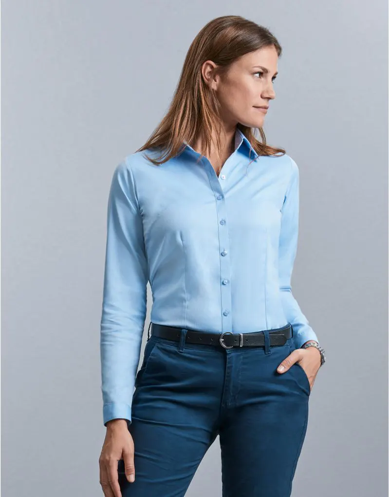Russell Collection Ladies Long Sleeve Tailored Herringbone Shirt