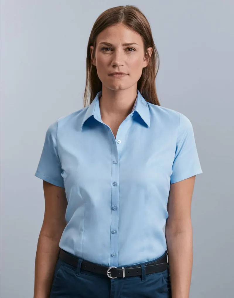 Russell Collection Ladies Short Sleeve Tailored Herringbone Shirt
