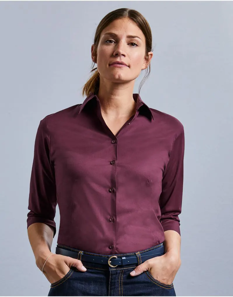 Russell Collection Ladies 3/4 Sleeve Fitted Stretch Shirt