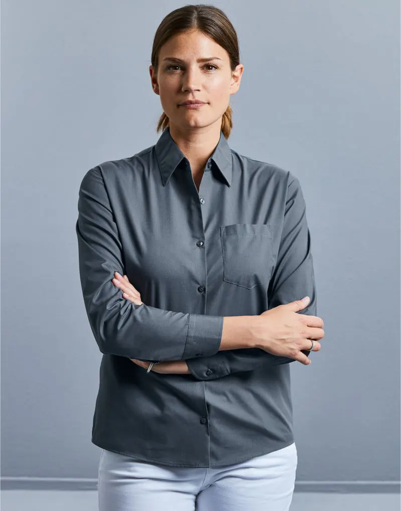 Russell Collection Ladies Long Sleeve Classic Polycotton Poplin Shirt