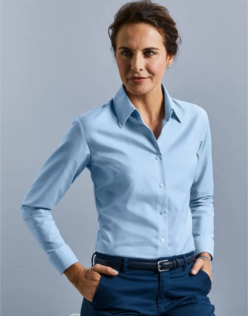 Russell Collection Ladies Long Sleeve Tailored Oxford Shirt