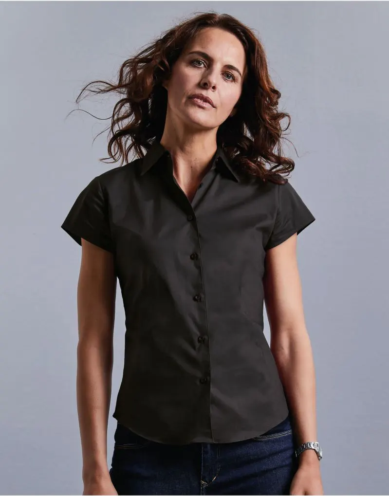 Russell Collection Ladies Short Sleeve Fitted Stretch Shirt
