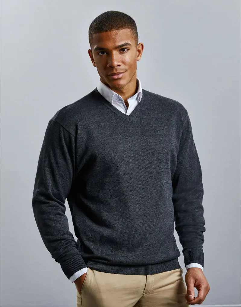 Russell Collection Mens V-Neck Knitted Pullover