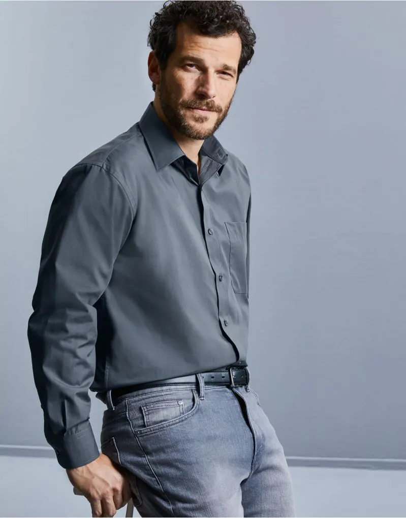 Russell Collection Mens Long Sleeve Classic Polycotton Poplin Shirt