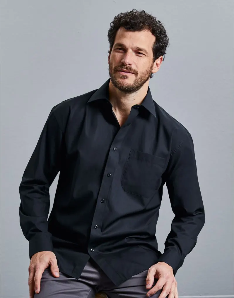 Russell Collection Mens Long Sleeve Classic Pure Cotton Poplin Shirt