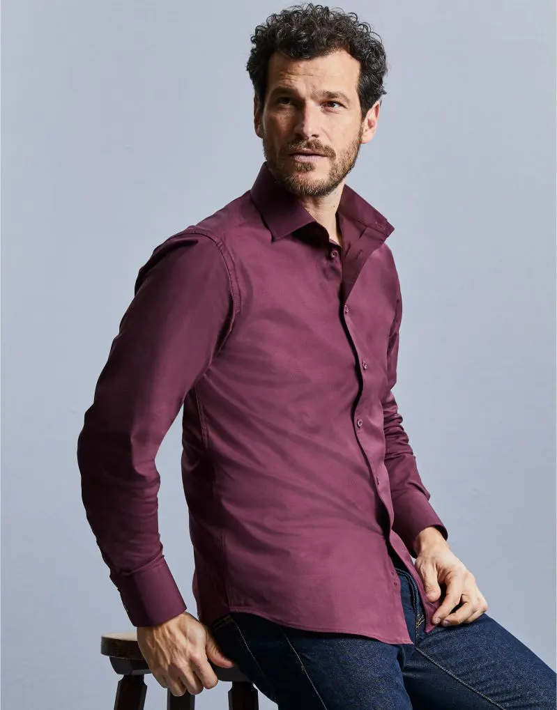 Russell Collection Mens Long Sleeve Fitted Stretch Shirt
