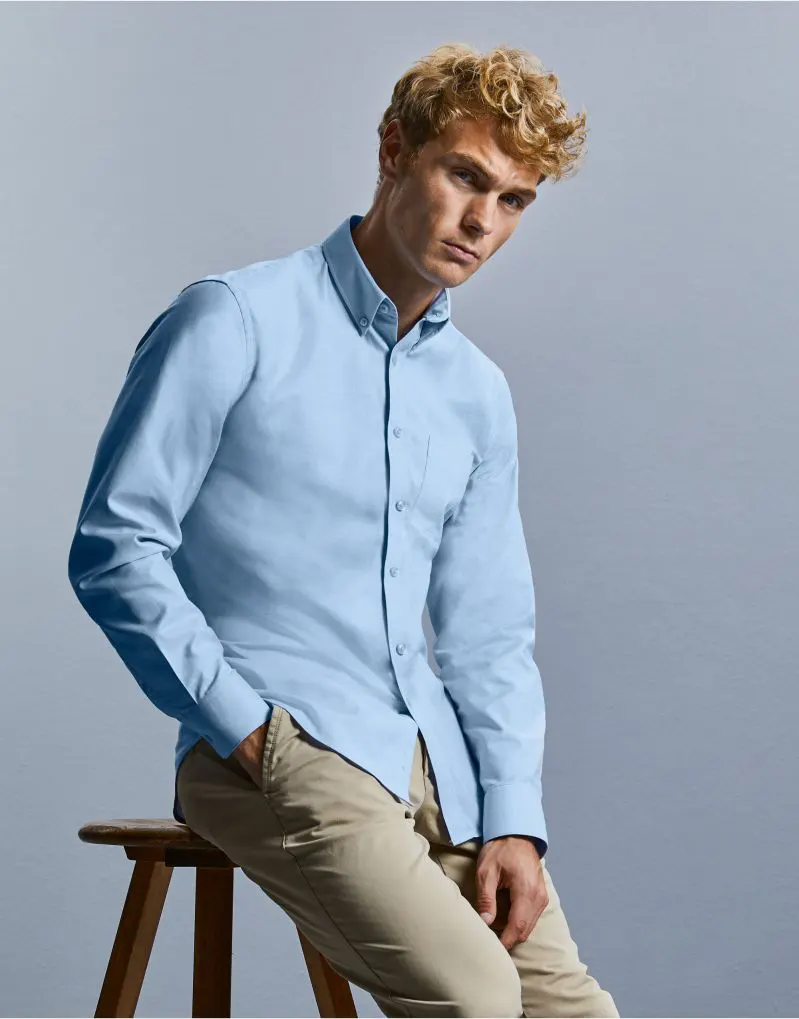 Russell Collection Mens Long Sleeve Tailored Button-Down Oxford Shirt