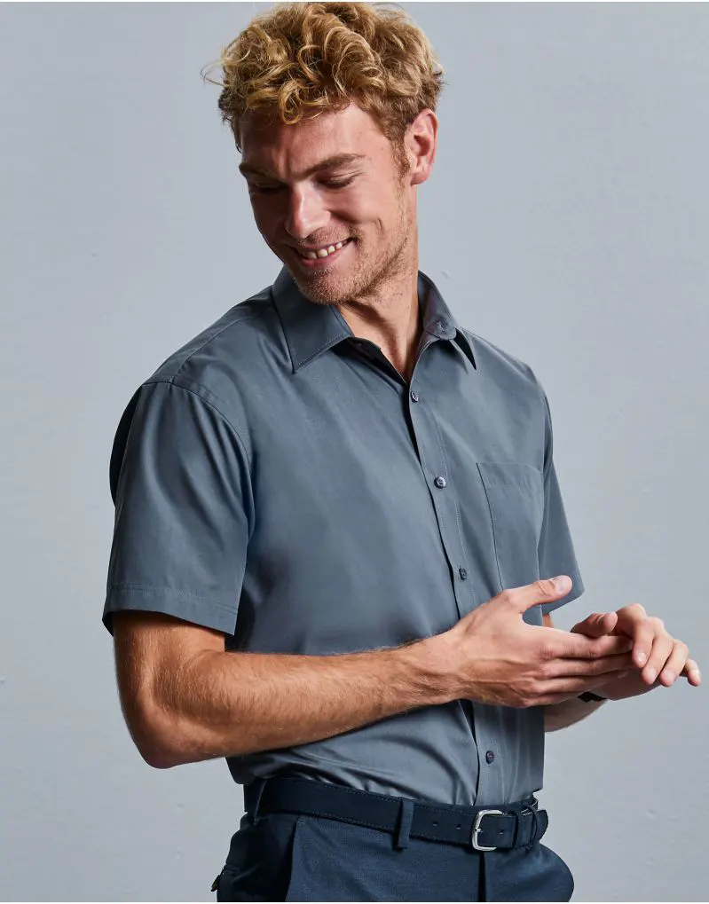 Russell Collection Mens Short Sleeve Classic Polycotton Poplin Shirt