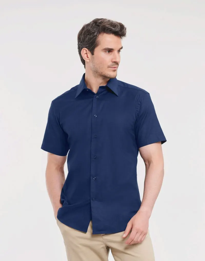 Russell Collection Mens Short Sleeve Tailored Oxford Shirt