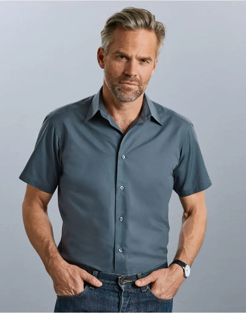 Russell Collection Mens Short Sleeve Tailored Polycotton Poplin Shirt