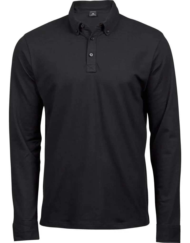 Tee Jays Mens Fashion Long Sleeve Luxury Stretch Polo in Black