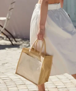 Westford Mill Cotton Pocket Natural Starched Jute Midi Tote
