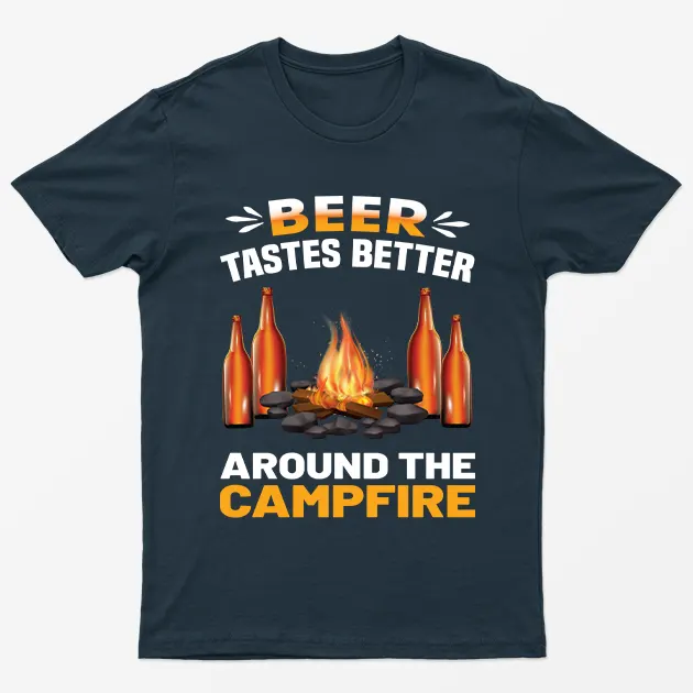 Navy Blue Around The Campfire Beer Graphic T-Shirt