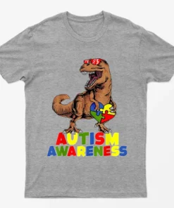 Sport Grey Autism Awareness Dinosaur Graphic T-Shirt