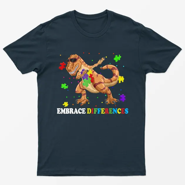 Navy Blue Autism Awareness Embrace Difference T-Shirt