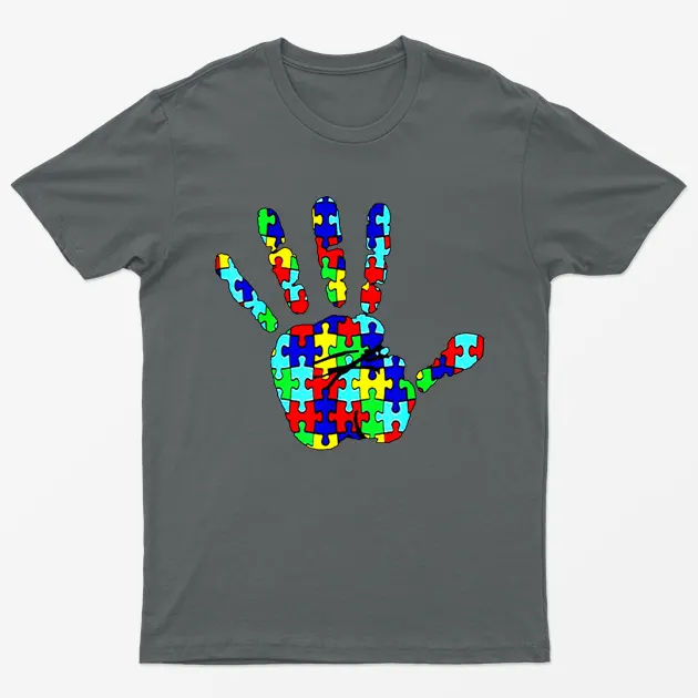Charcoal Autism Hand Awareness Graphic T-Shirt