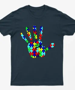 Navy Blue Autism Hand Awareness Graphic T-Shirt