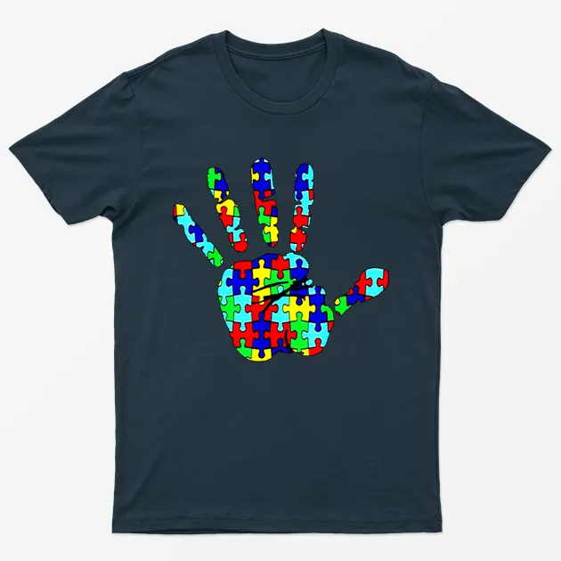Navy Blue Autism Hand Awareness Graphic T-Shirt