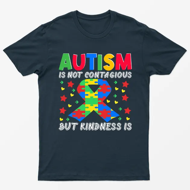 Navy Blue Autism Is Not Contagious Graphic T-Shirt