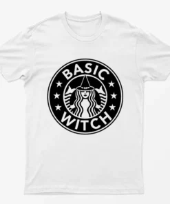 White Basic Witch Star Bucks Halloween T-Shirt