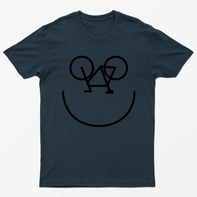 Navy Blue Bicycle Happy Smiling Face T-Shirt