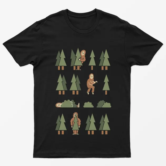 Black BigFoot Forest Camping Graphic T-Shirt