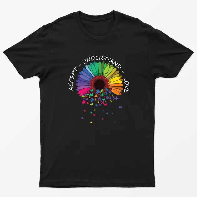 Black Accept Understand Autism Day Awareness T-Shirt