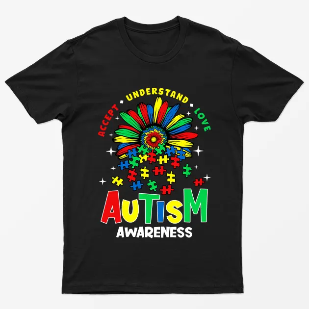 Black Accept Understand Love Autism Awareness T-Shirt