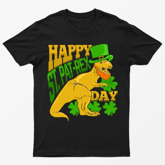Black Happy St Patrick's Day Trex T-Shirt
