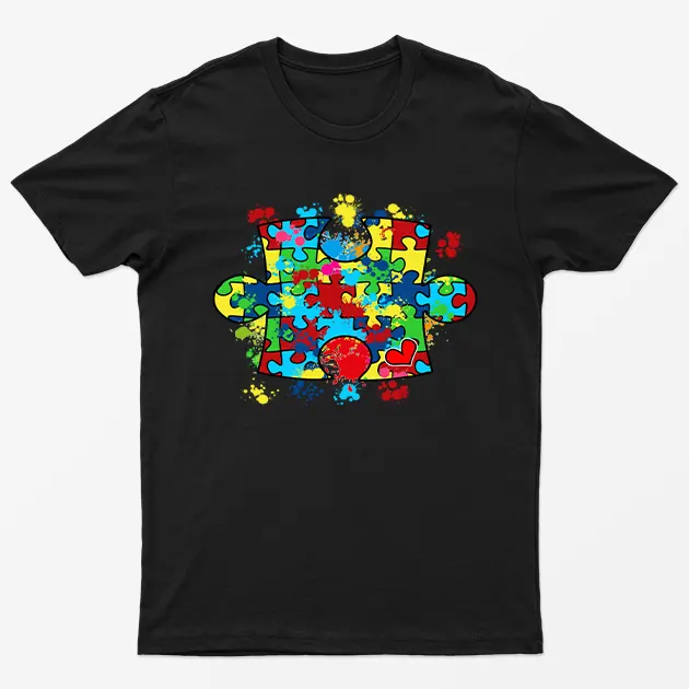 Black Jigsaw Autism Awareness Graphic T-Shirt