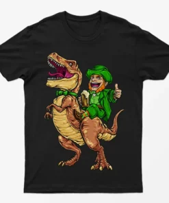 Black Leprechaun Riding Trex T-Shirt