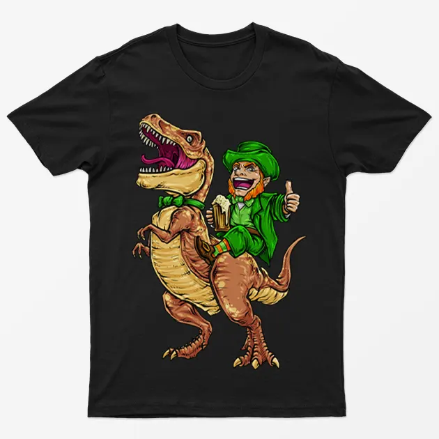 Black Leprechaun Riding Trex T-Shirt