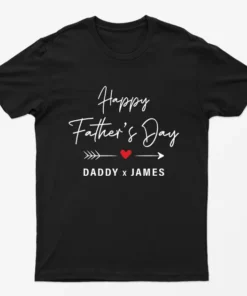 Black Personalised Happy Fathers Day Graphic T-Shirt