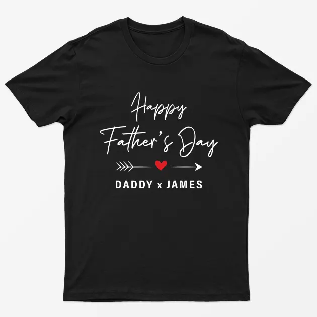 Black Personalised Happy Fathers Day Graphic T-Shirt