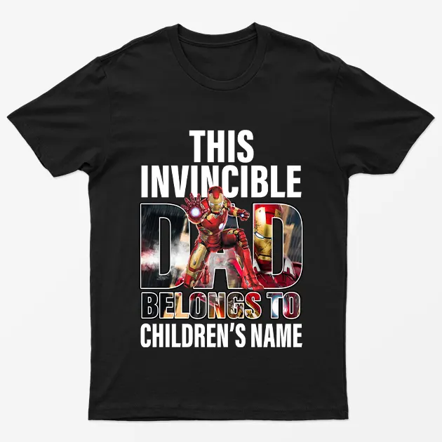 Black Personalised Invincible Dad T-Shirt