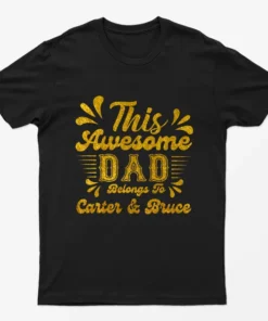 Black Personalised This Dad Belongs to Graphic T-Shirt