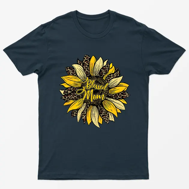 Navy Blue Blessed Mom Flower T-Shirt