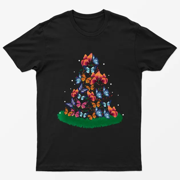 Black Butterflies Christmas Tree T-Shirt